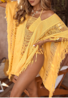 Narzutka plażowa z frędzlami boho Sunshine Perfection bananowa