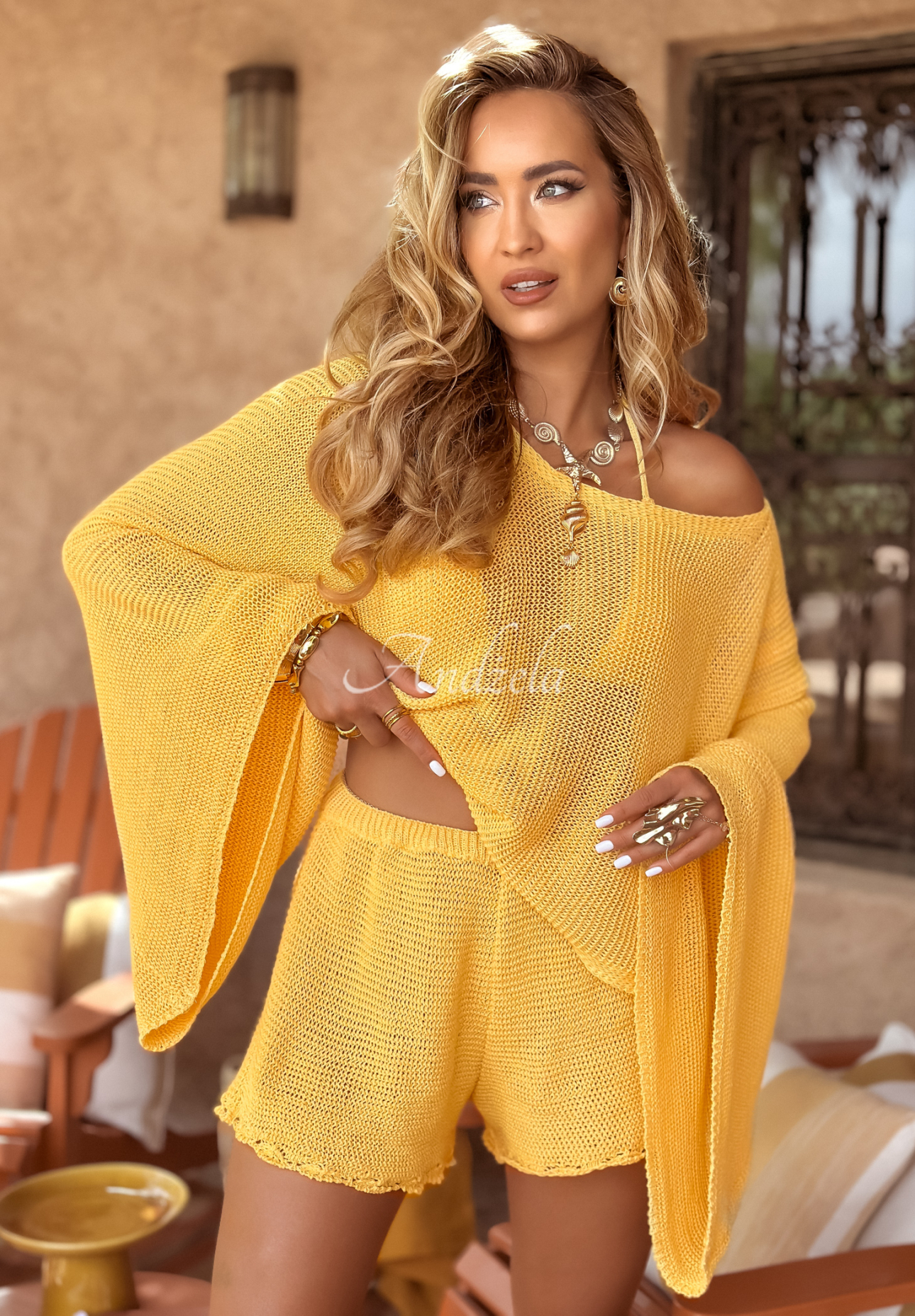 Agafay Desert banana openwork boho short shorts