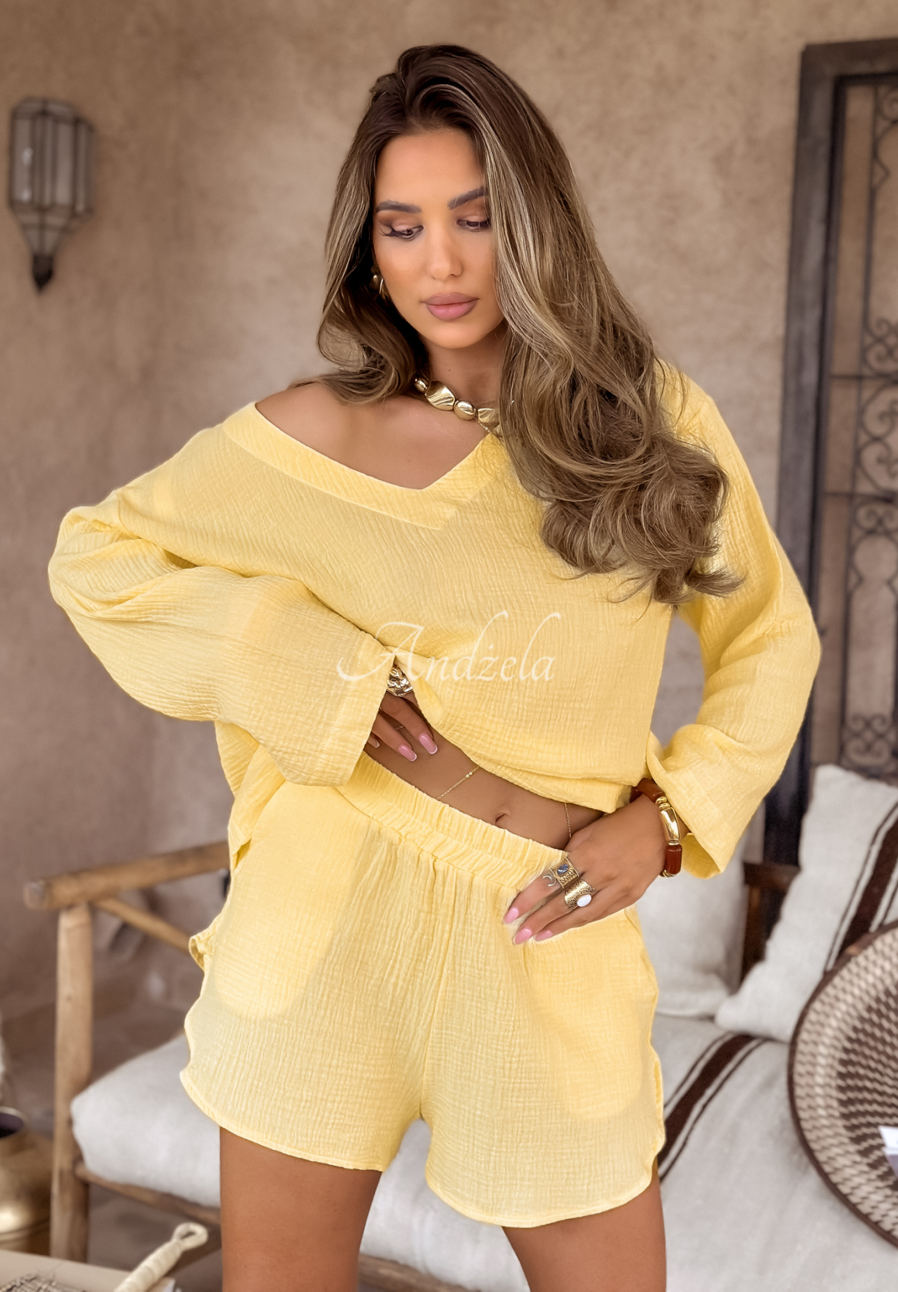 Muślinowe spodenki Malta bananowe