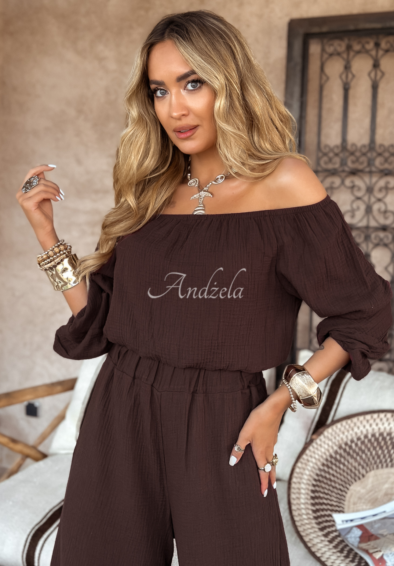 Muslin wide leg pants Malta chocolate