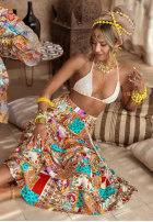 Wzorzysta spódnica Sweet Summertime pomarańczowo-niebieska