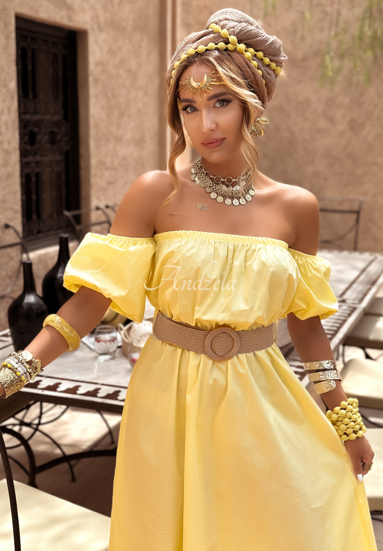 Spanish dress with belt Casablanca banana