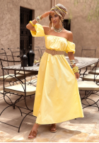 Sukienka hiszpanka z paskiem Summer Villa bananowa