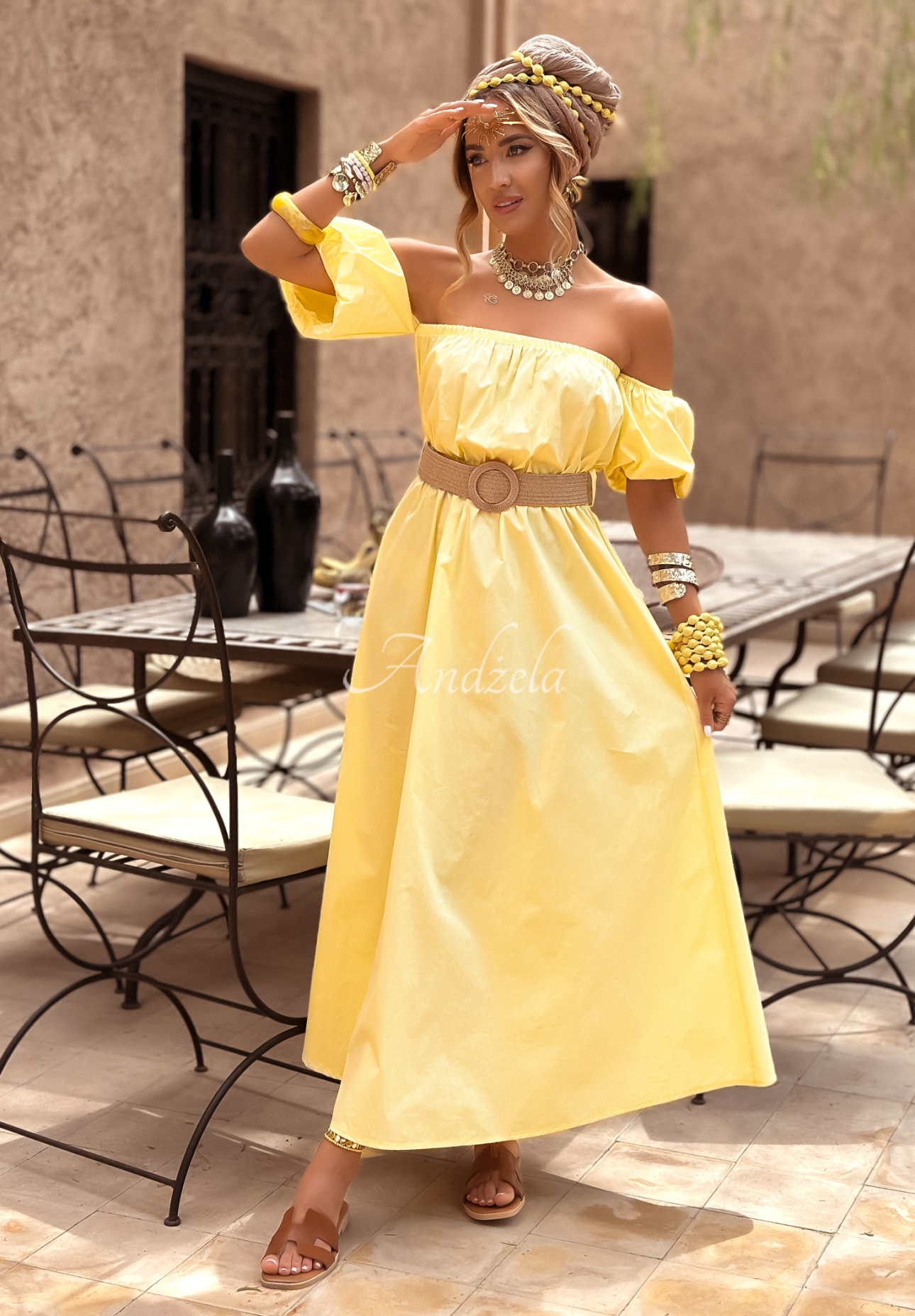 Spanish dress with belt Casablanca banana