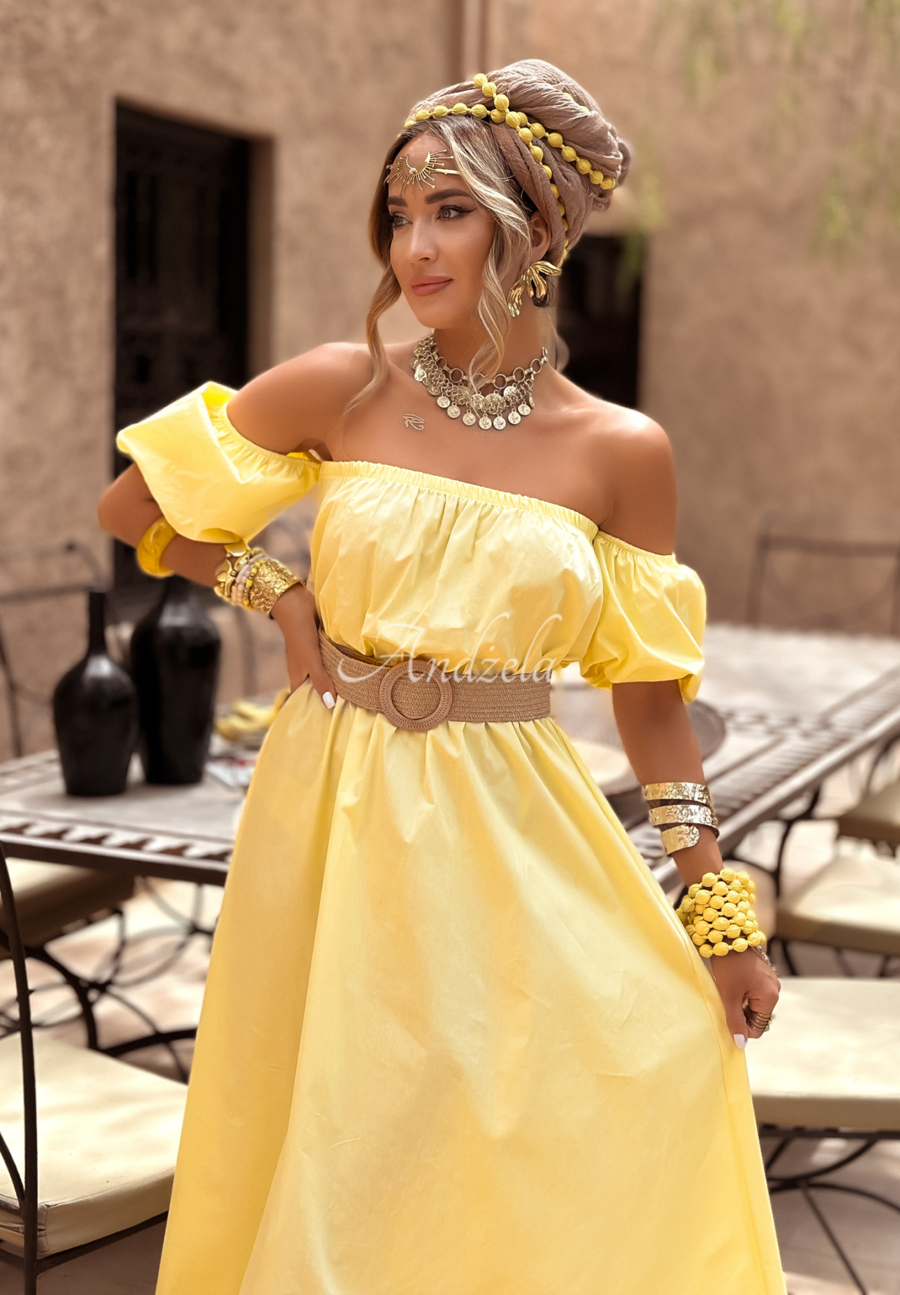 Spanish dress with belt Casablanca banana