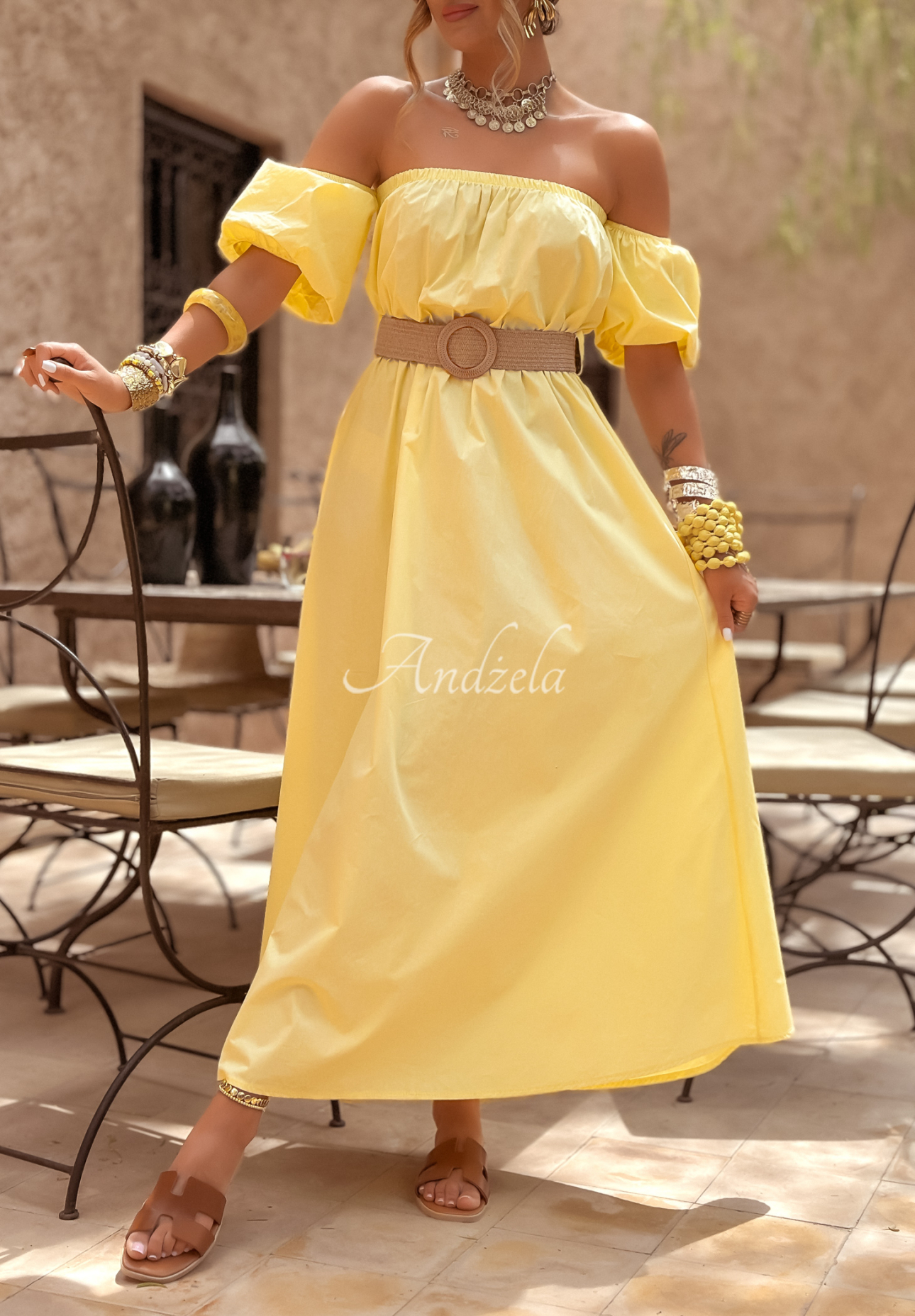 Spanish dress with belt Casablanca banana