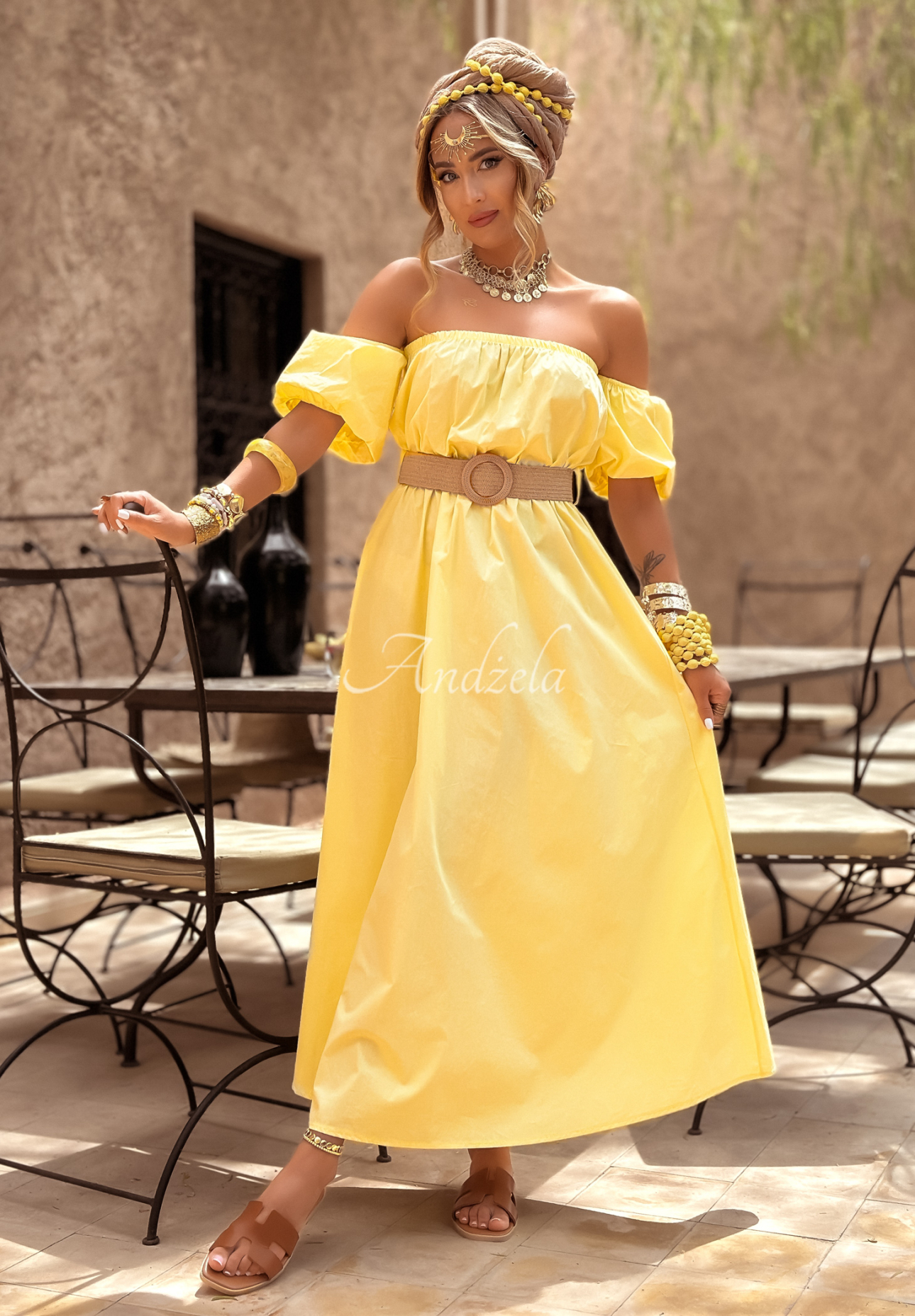 Spanish dress with belt Casablanca banana