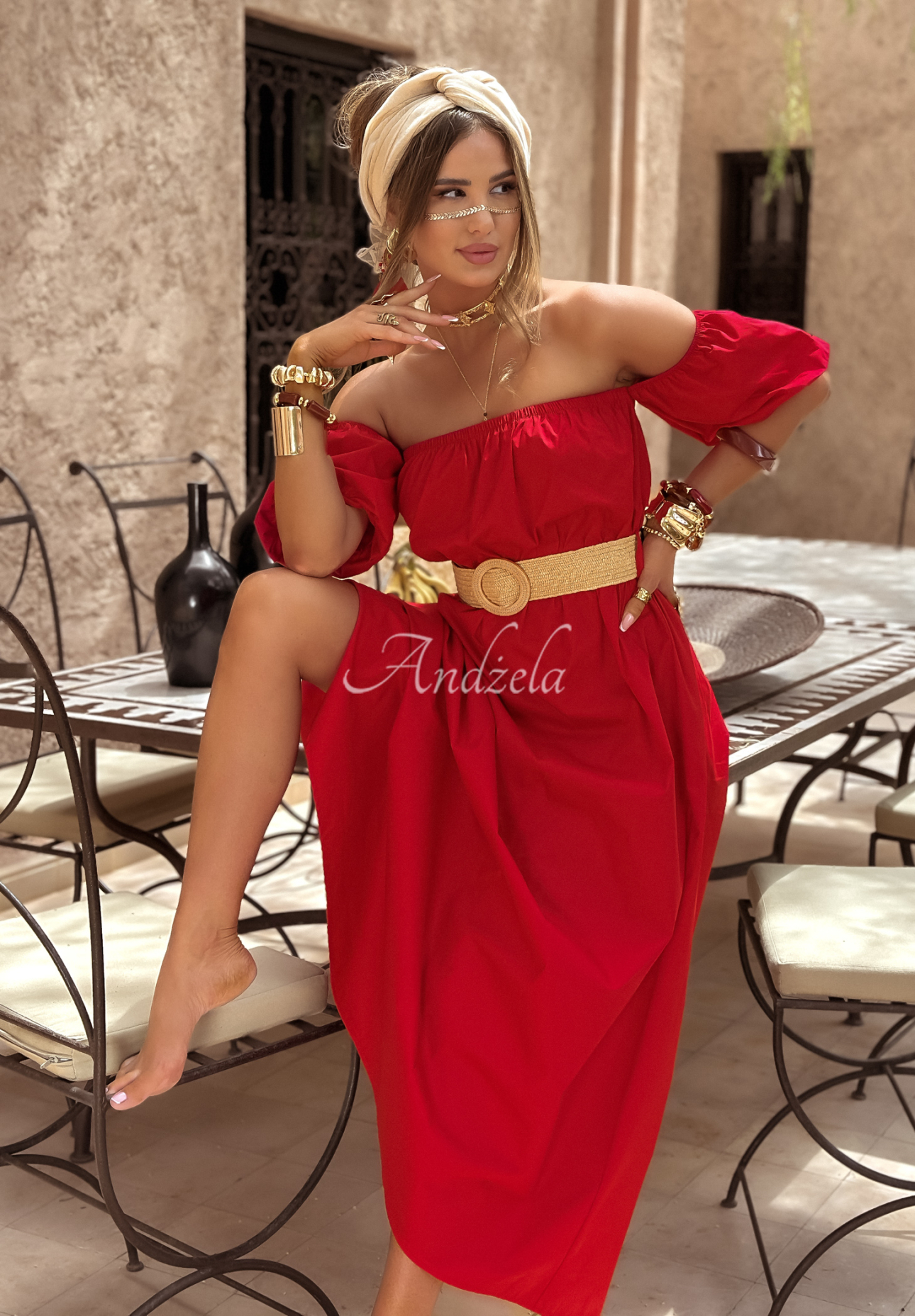 Spanish dress with belt Casablanca red