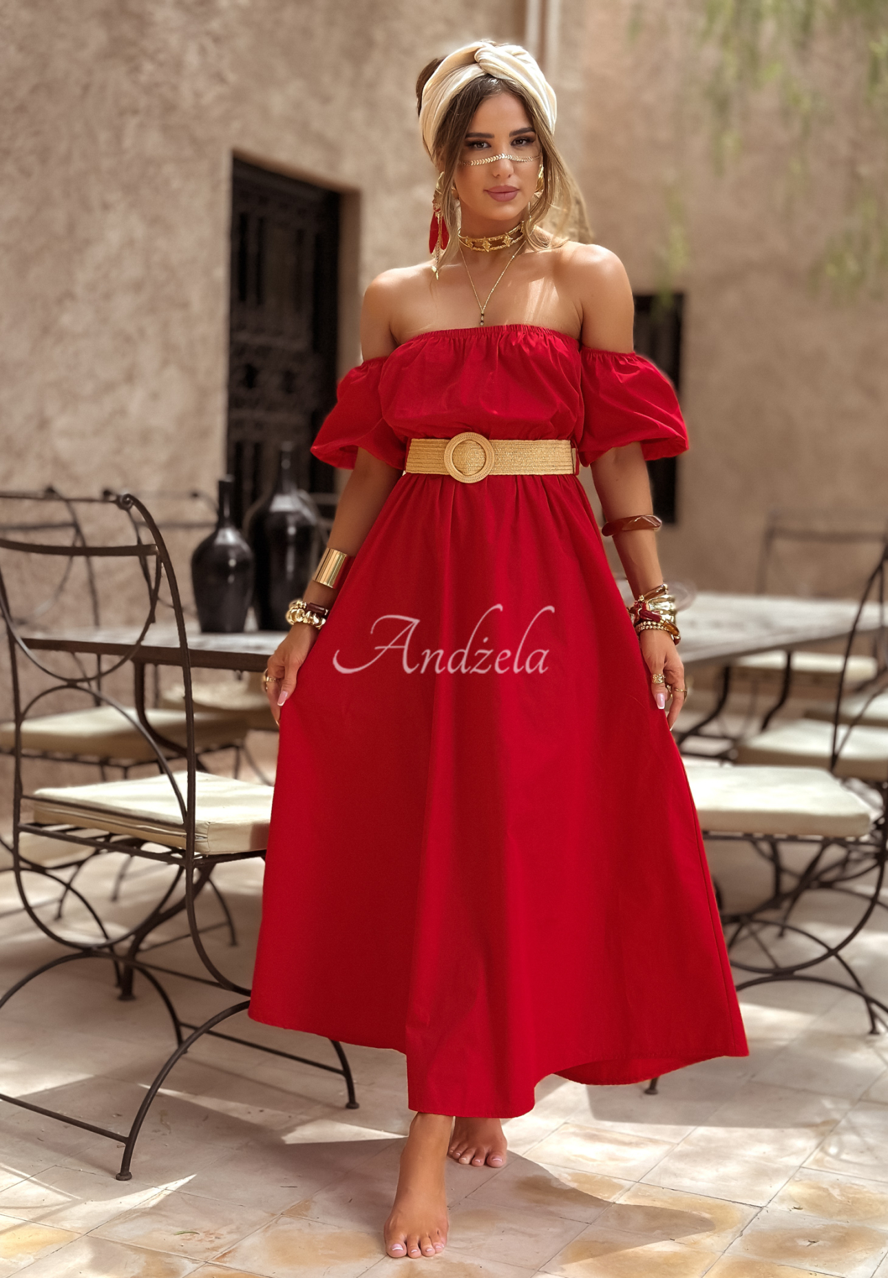 Spanish dress with belt Casablanca red