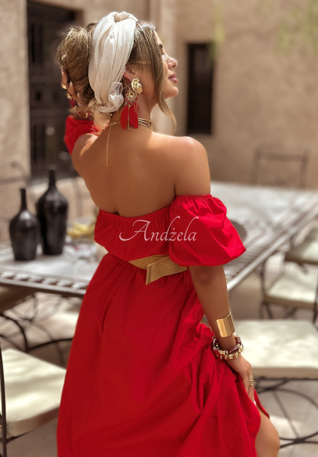 Spanish dress with belt Casablanca red
