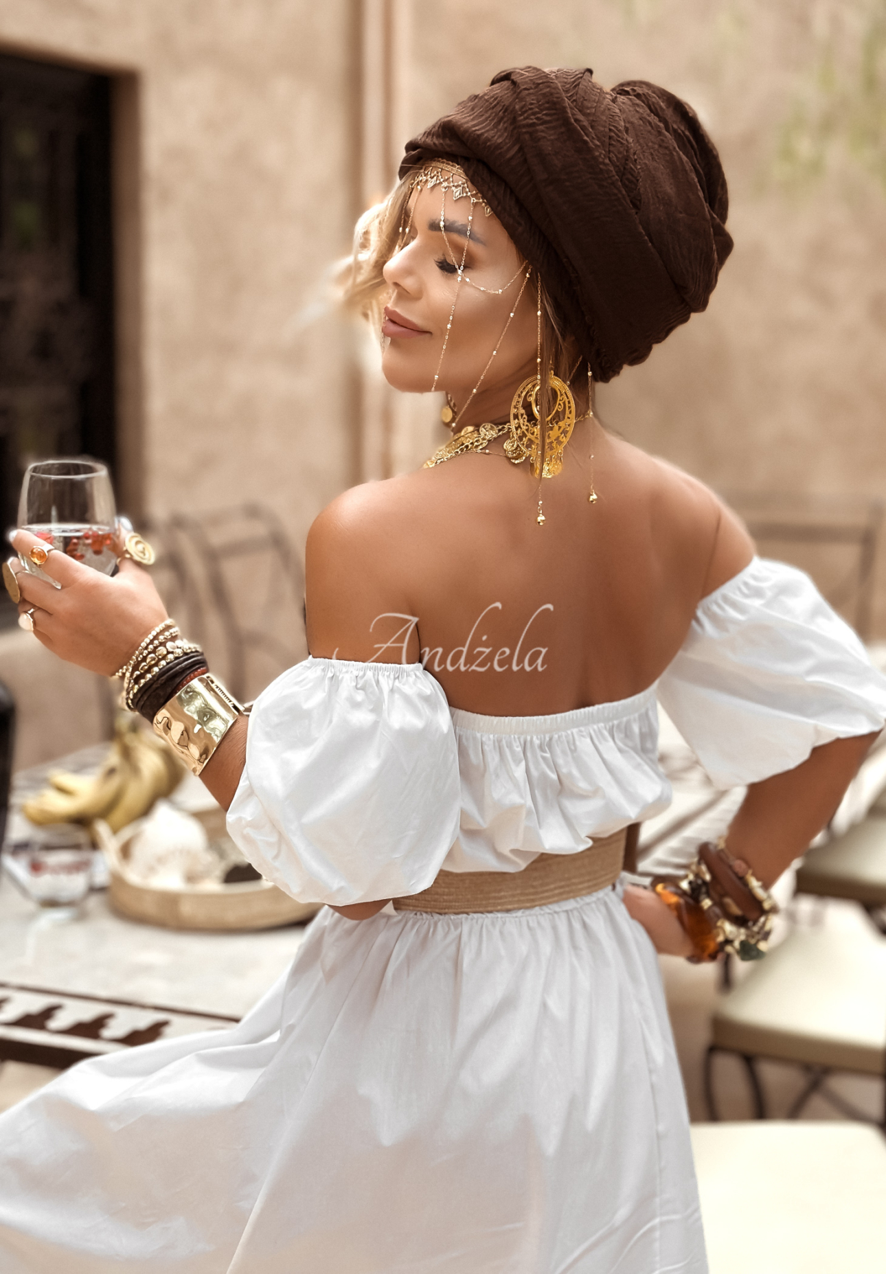 Spanish dress with belt Casablanca white