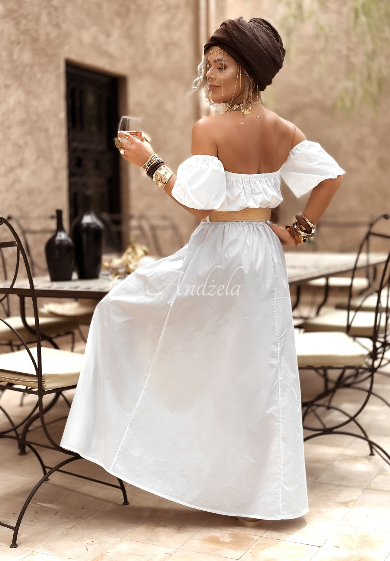 Spanish dress with belt Casablanca white