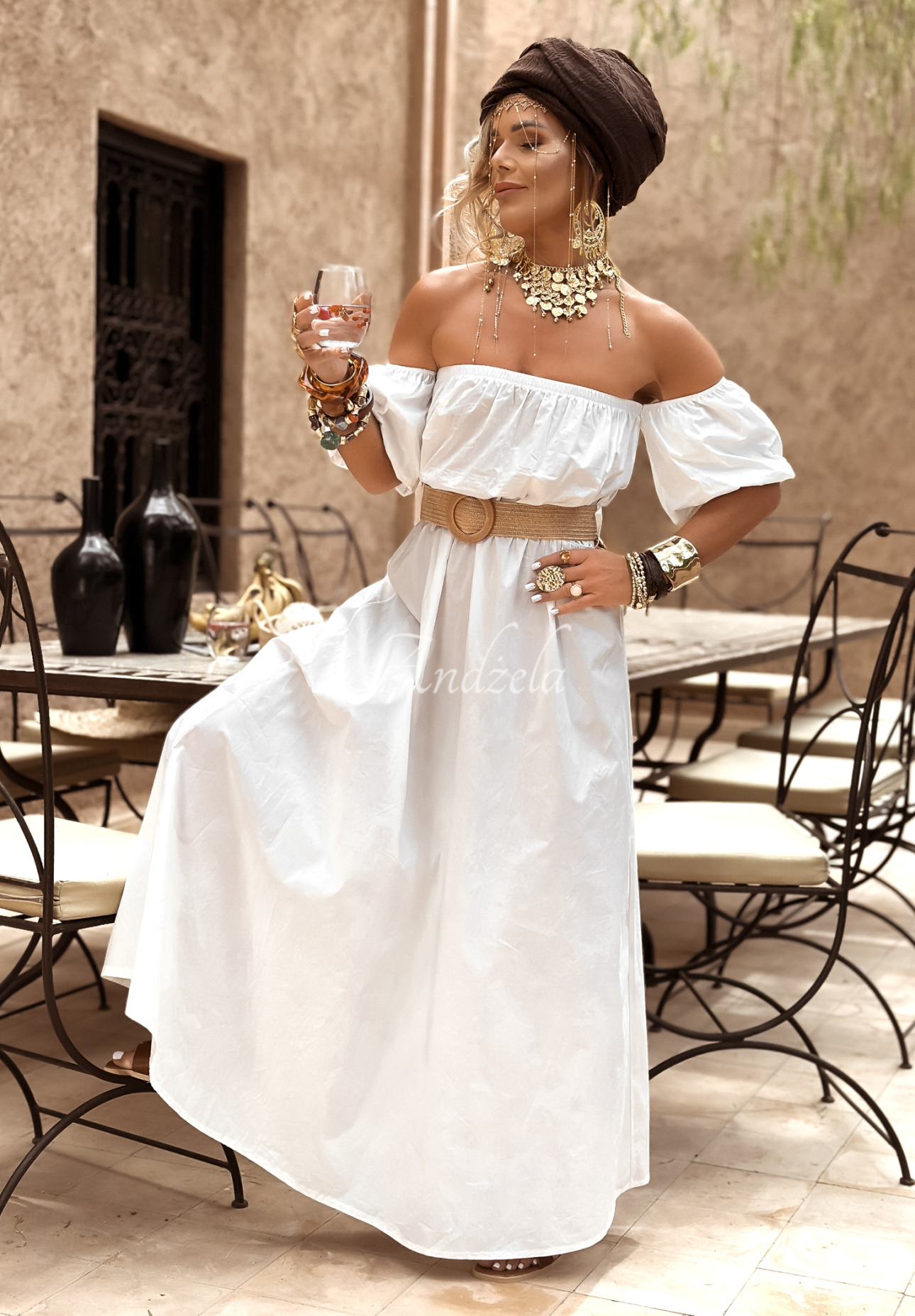Spanish dress with belt Casablanca white