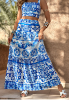 Komplet top na ramiączkach i spódnica we wzory Seychelles biało-niebieski