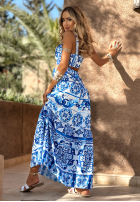 Komplet top na ramiączkach i spódnica we wzory Seychelles biało-niebieski