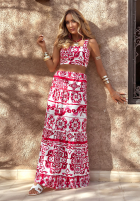 Komplet top na ramiączkach i spódnica we wzory Seychelles biało-czerwony