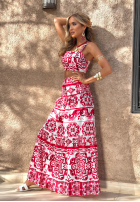 Komplet top na ramiączkach i spódnica we wzory Seychelles biało-czerwony