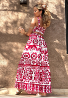 Komplet top na ramiączkach i spódnica we wzory Seychelles biało-czerwony