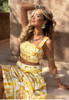 Komplet top na ramiączkach i spódnica we wzory Seychelles biało-bananowy