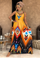 Wzorzysta sukienka maxi na ramiączkach Ananya pomarańczowa