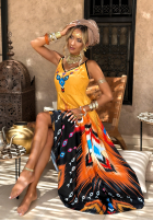 Wzorzysta sukienka maxi na ramiączkach Ananya pomarańczowa