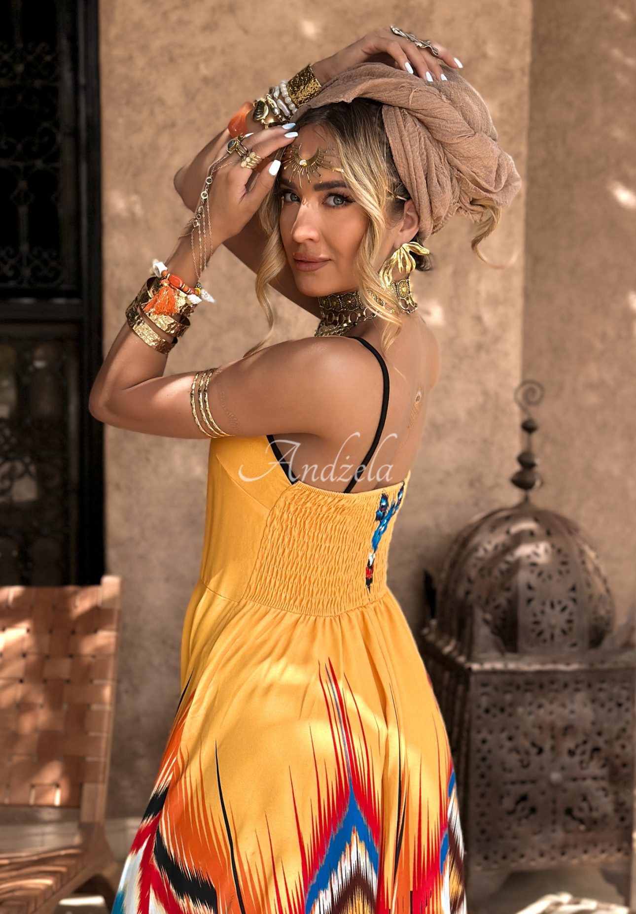 Strapless patterned maxi dress Ananya orange