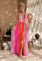 Wzorzysta sukienka maxi Colorful Sun Rays pomarańczowo-różowa