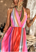 Wzorzysta sukienka maxi Colorful Sun Rays pomarańczowo-różowa