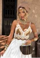 Sukienka na ramiączkach z falbankami boho Waiting For Sunrise biało-camelowa