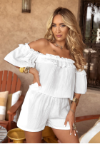 Komplet bluzka hiszpanka i krótkie spodenki Summer On My Mind biały