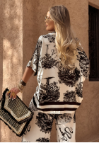 Wzorzysty komplet bluzka i spodnie wide leg Exotic Retreat biało-czarny