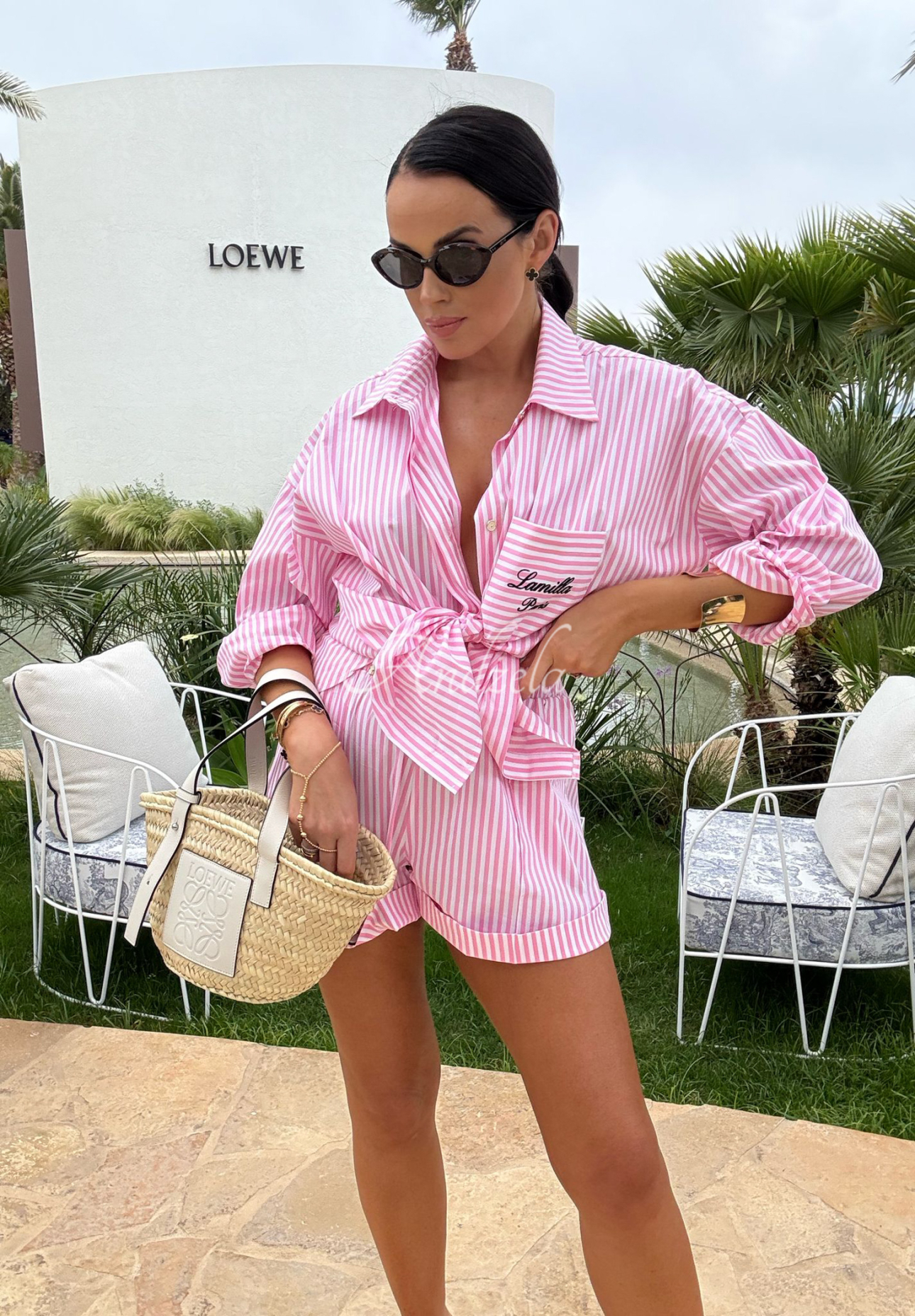 La Milla Sunshine Perfection striped shirt and short shorts set pink