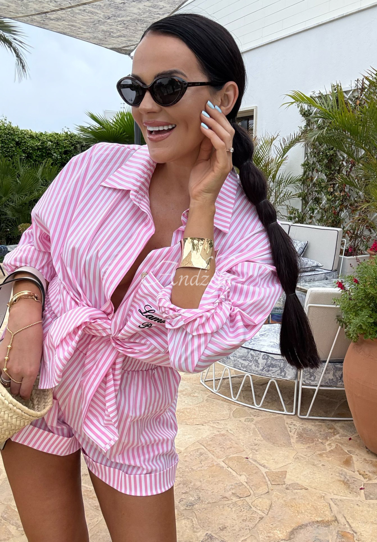 La Milla Sunshine Perfection striped shirt and short shorts set pink