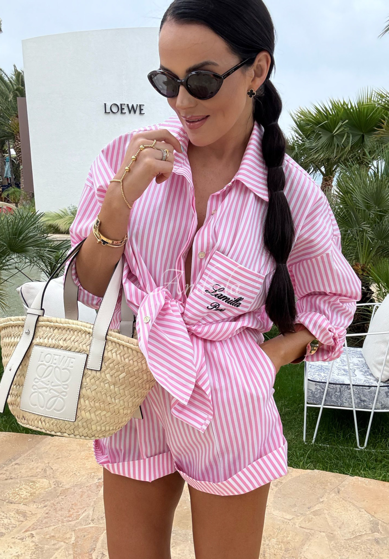 La Milla Sunshine Perfection striped shirt and short shorts set pink