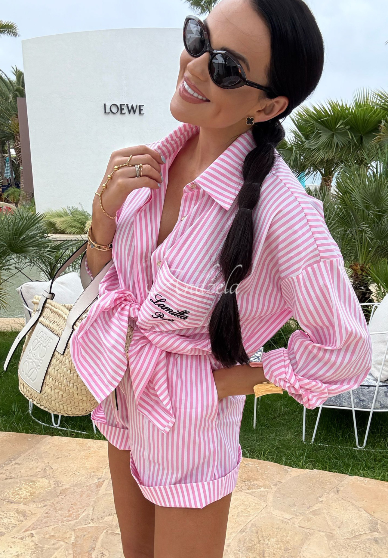 La Milla Sunshine Perfection striped shirt and short shorts set pink