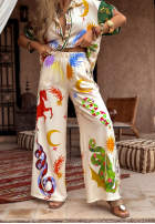 Wzorzysty komplet koszula i spodnie wide leg The Inner Eye beżowy