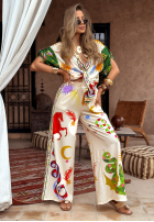 Wzorzysty komplet koszula i spodnie wide leg The Inner Eye beżowy