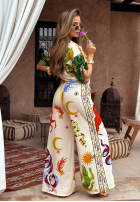 Wzorzysty komplet koszula i spodnie wide leg The Inner Eye beżowy