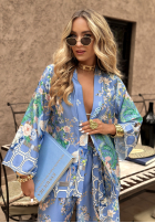 Satynowa narzutka plażowa we wzory Egzotic Mosaic niebieska