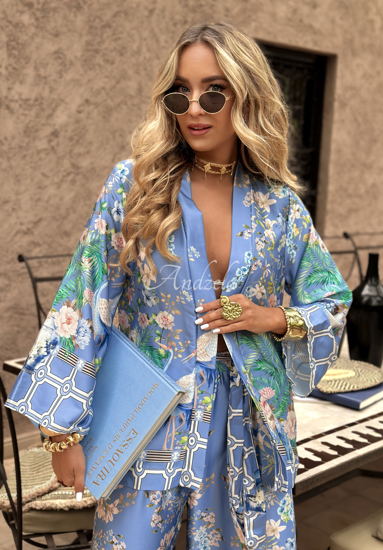 Satin patterned beach bedspread Exotic Mosaic blue