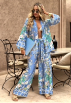 Satynowa narzutka plażowa we wzory Egzotic Mosaic niebieska