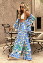 Satynowa narzutka plażowa we wzory Egzotic Mosaic niebieska