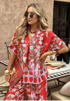 Satynowa bluzka we wzory Egzotic Mosaic czerwona