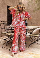 Satynowa bluzka we wzory Egzotic Mosaic czerwona