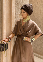 Muślinowa sukienka z rozcięciem The Sunniest Days czekoladowa