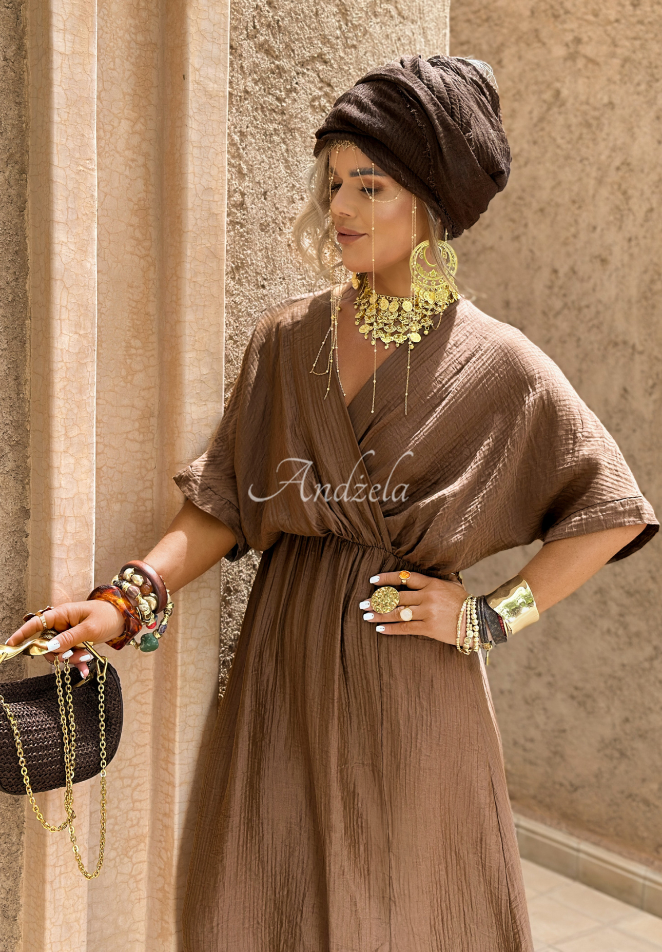 Muslin dress with slit Forever Holidays chocolate