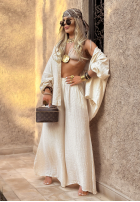 Materiałowe spodnie wide leg Forever June beżowe