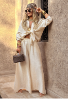 Materiałowe spodnie wide leg Forever June beżowe