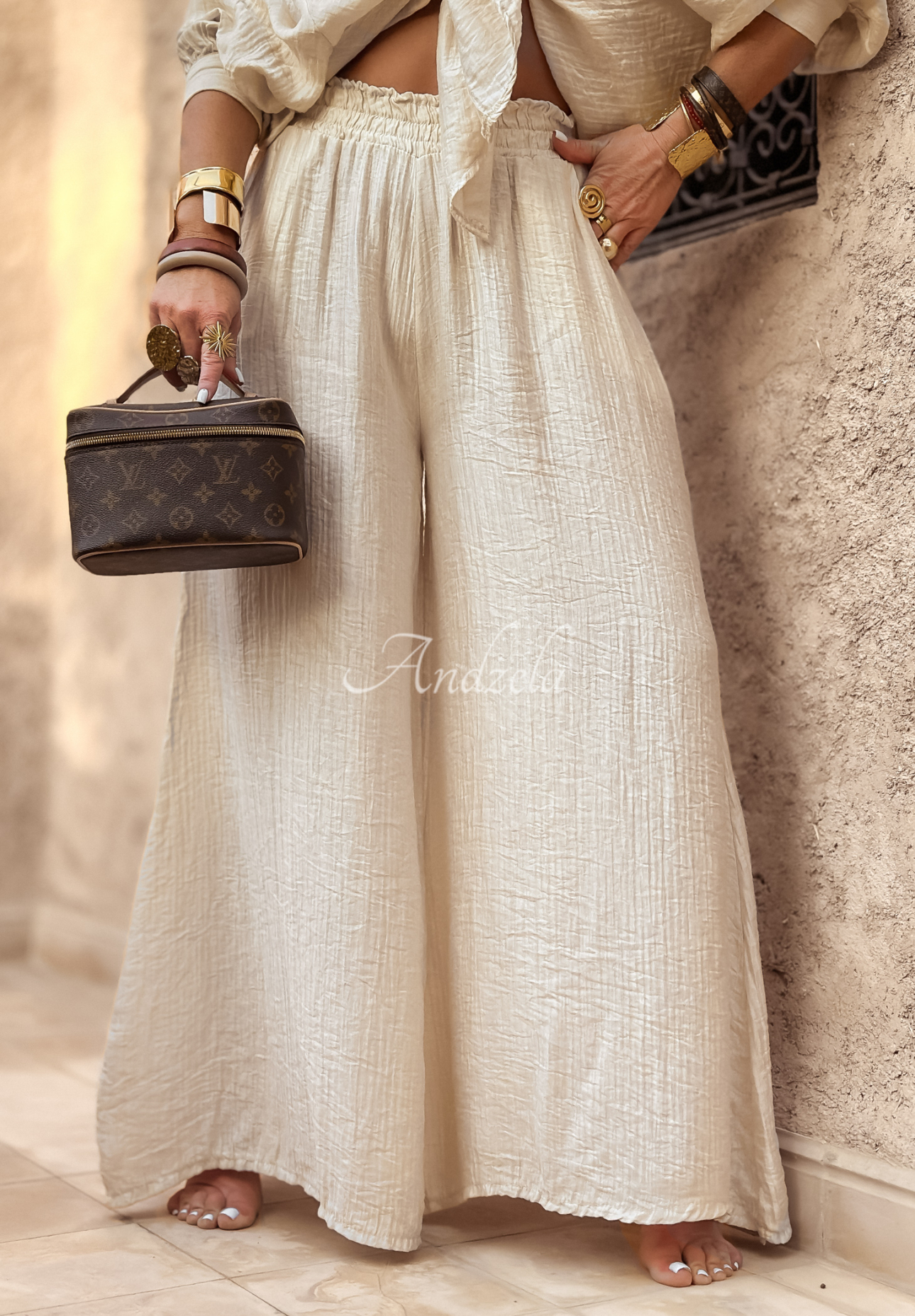 Muslin wide leg pants Forever Holidays beige.