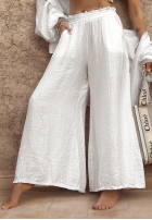 Materiałowe spodnie wide leg Forever June białe